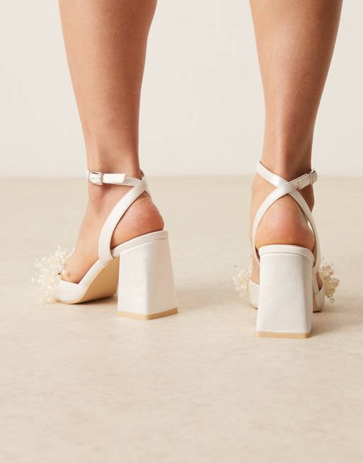 Be Mine Bridal Tanika block heeled shoes with pearls in ivory satin, 3 of 4