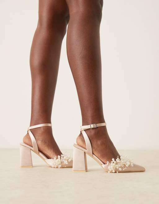 Be Mine Bridal – Tanika – Satin-Schuhe in Zartrosa mit Blockabsatz und Perlenverzierung, 4 von 4