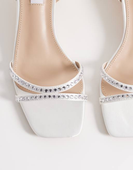 Be Mine Bridal Treat low block embellished heeled sandals in ivory satin, 2 of 4