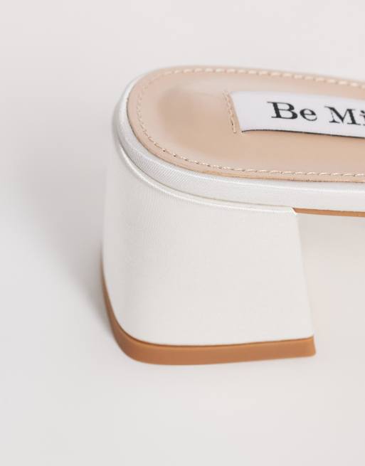 Be Mine Bridal Treat low block embellished heeled sandals in ivory satin, 3 of 4