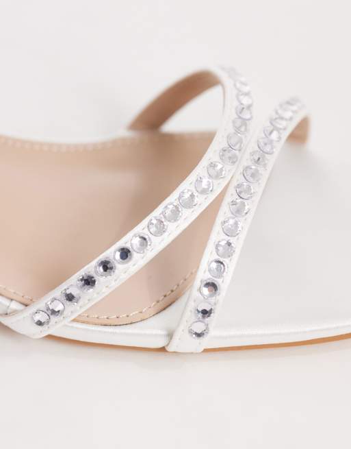 Be Mine Bridal Treat low block embellished heeled sandals in ivory satin, 4 of 4