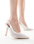 [Be Mine] Be Mine Bridal Vidha slingback heeled shoes in ivory lace-White 38 WHITE LACE + SATIN
