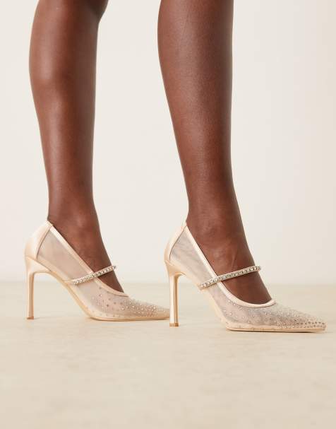 Be Mine Bridal – Vivian – Verzierte Pumps aus Netzstoff in Rosé - view 1