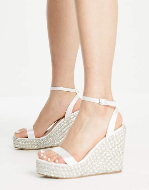 Be Mine Bridal Wide Fit – Anishaa – Espadrilles-Sandalen in Elfenbein mit Keilabsatz, 4 von 4
