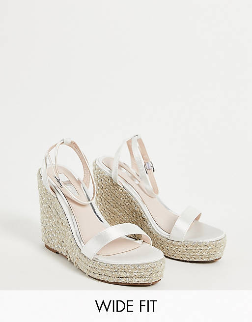 Be Mine Bridal Wide Fit Azila espadrille wedges in ivory satin