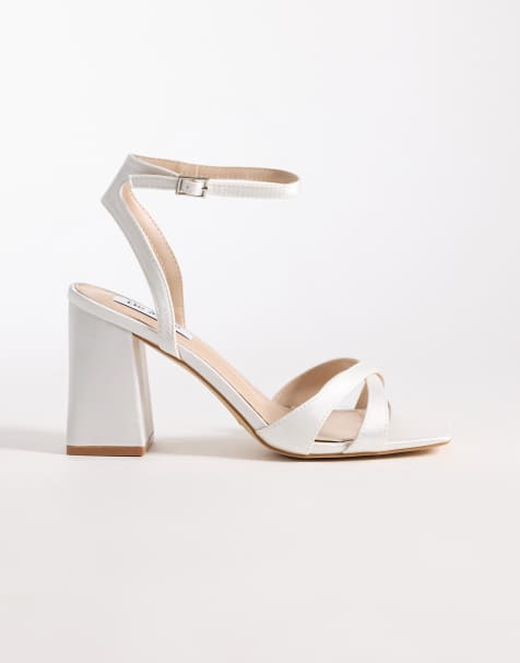 Be Mine Bridal Wide Fit Eshma block heeled sandals in ivory satin - view 1