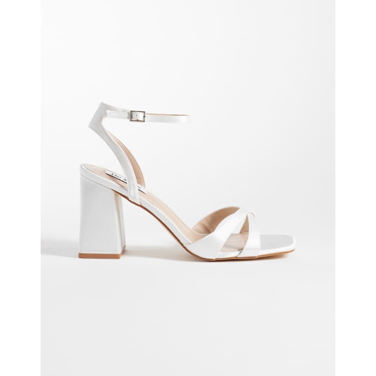 Be Mine Bridal Wide Fit Eshma block heeled sandals in ivory satin