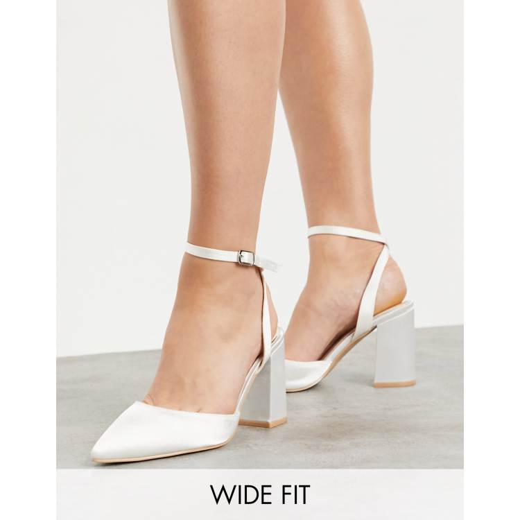 Be Mine Bridal Wide Fit Neima block heeled shoes in ivory satin | ASOS