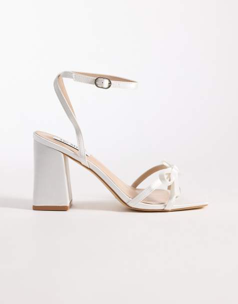 Be Mine Bridal Wide Fit Tamara block heeled sandals with bow detailing in ivory satin - view 1