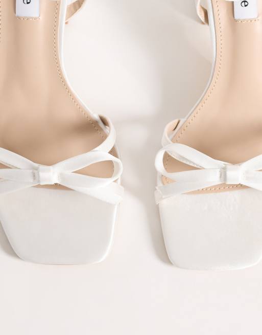 Be Mine Bridal Wide Fit Tamara block heeled sandals with bow in ivory satin, 2 of 4