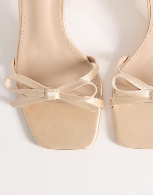 Be Mine Bridal Wide Fit Tamara block heeled sandals with bow in ivory satin, 2 of 4