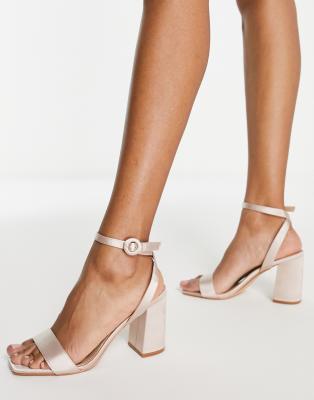 Be Mine Wink Block Heeled Satin Sandals In Blush-pink