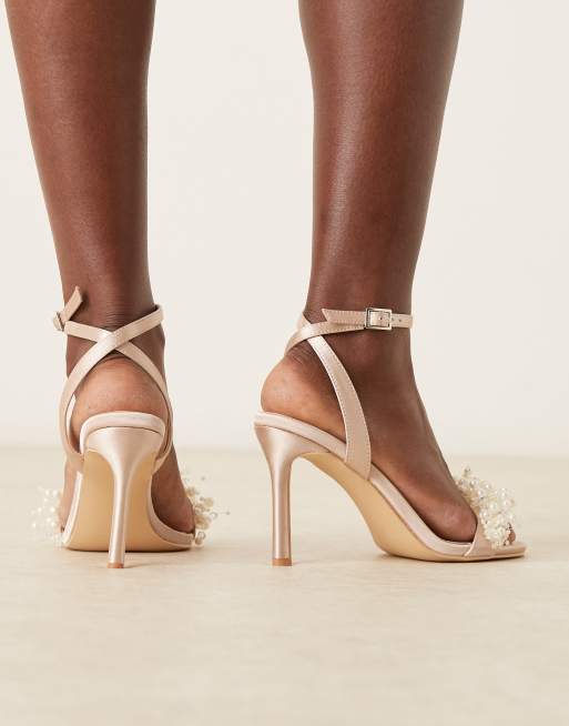 Be Mine Bridal Zinzi heeled sandals with pearls in blush, 3 of 4