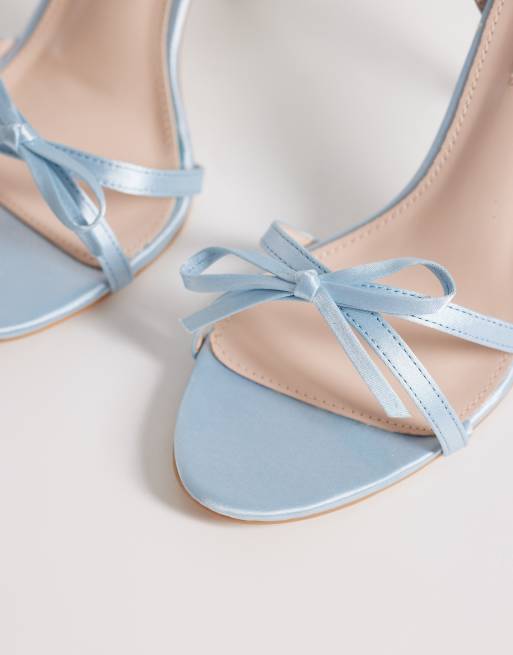 Be Mine - Bruidskleding - Sharly - Sandalen van satijn met hak en strik in blauw, 2 van 4