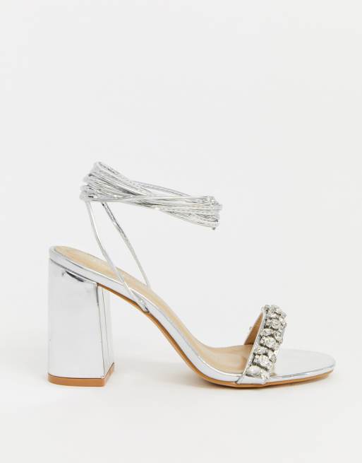 Be Mine — Bryllup — Penelope — Sølvfarvede sandaler med høje hæle og udsmykket strop, 3 af 4