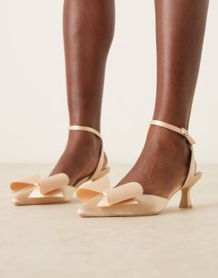 Chaussures de mariage à petit talon et naud - Rose satiné 36