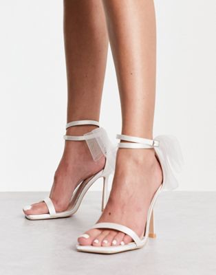 Be Mine Bridal Cynzia tulle bow detail sandals in ivory  - ASOS Price Checker