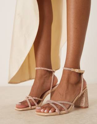 Danya emellished block heeled sandals in blush-pink
