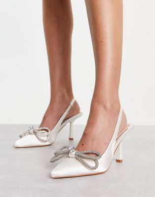 Be Mine Elon Mid Heel Shoes In Ivory Satin-white
