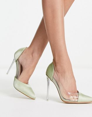 Be Mine Enora Mix Heeled Shoes In Olive Satin-green