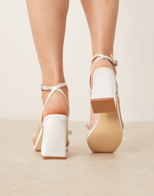Be Mine Fern high block heel sandals with bow detail in satin ivory, 4 of 4