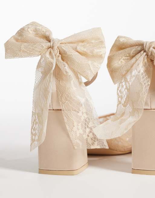 Be Mine – För bruden – Reema – Rosa skor med spets, bred passform, blockklackar och rosetter, 2 av 4