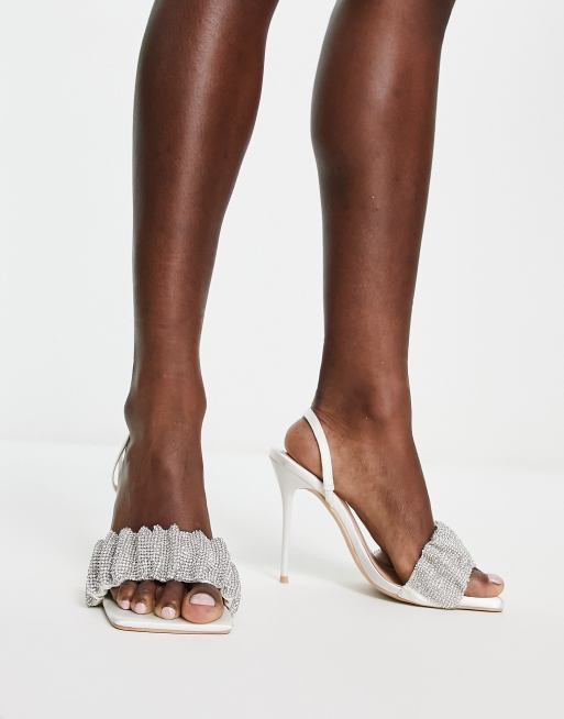 Be Mine – För bruden – Roma – Elfenbensvita klacksandaler med rynkning och strass, 4 av 4