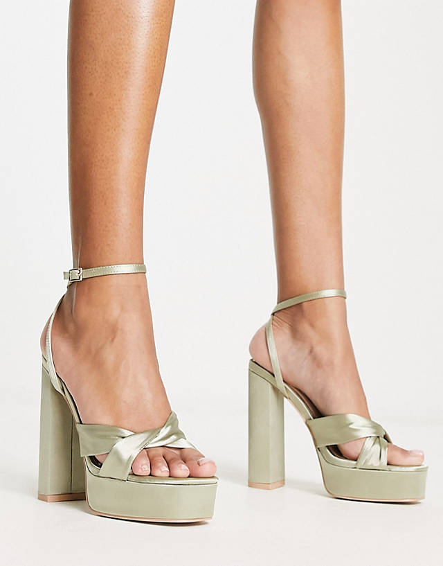 Be Mine - margot platform heeled sandals in sage satin