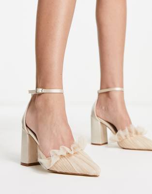 Be Mine Bridal Megan tulle block heeled shoes in ivory-White