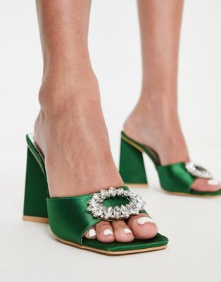 Be Mine Mercyy Mules With Embellishment In Emerald-green
