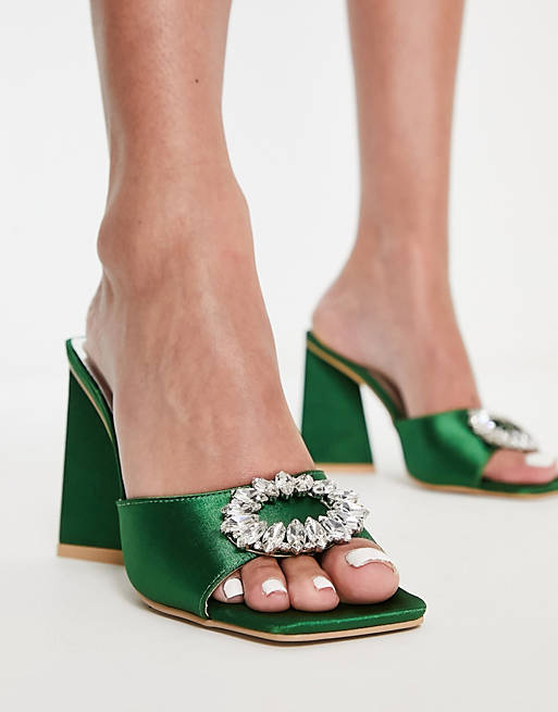 Be Mine Mercyy mules with embellishment in emerald