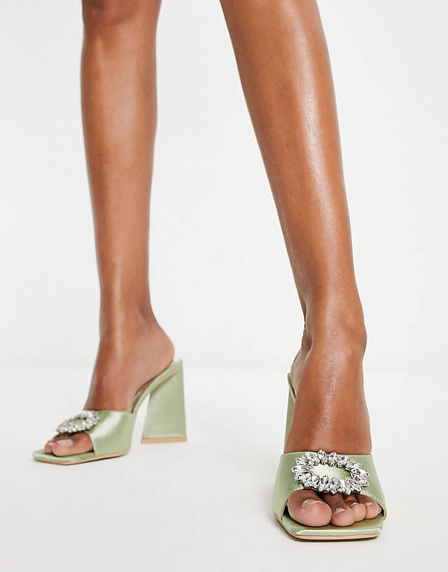 Be Mine - mercyy mules with embellishment in sage green