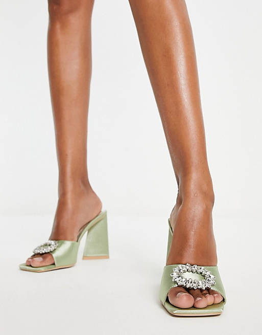 Be Mine Mercyy mules with embellishment in sage green
