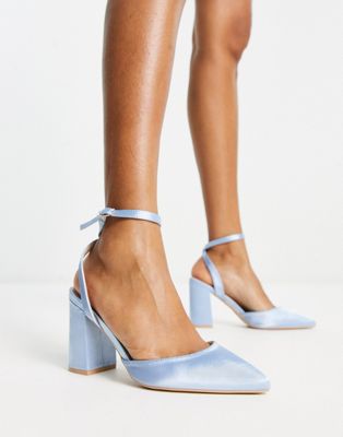 Be Mine Neima block heeled shoes in pale blue satin  - ASOS Price Checker