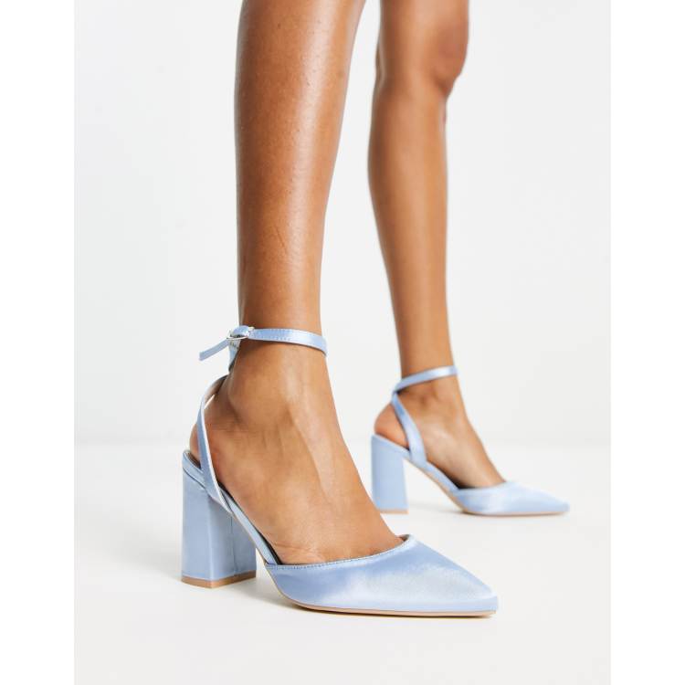 Be Mine Neima block heeled shoes in pale blue satin