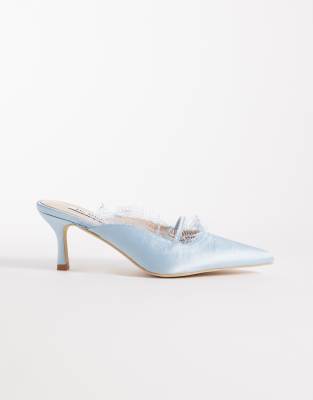 Sabrina - Mules in Blau mit Spitze und Kitten-Absatz Blau 38