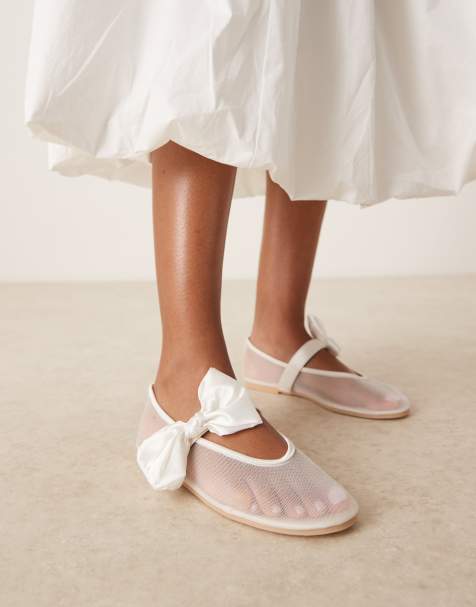 Be Mine - Sally - Ballerinaschoenen van mesh met strik in ivoorwit - view 1