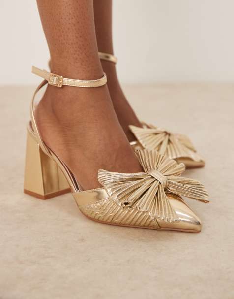Be Mine - Sierra - Ballerine con tacco in raso oro con fiocco - view 1