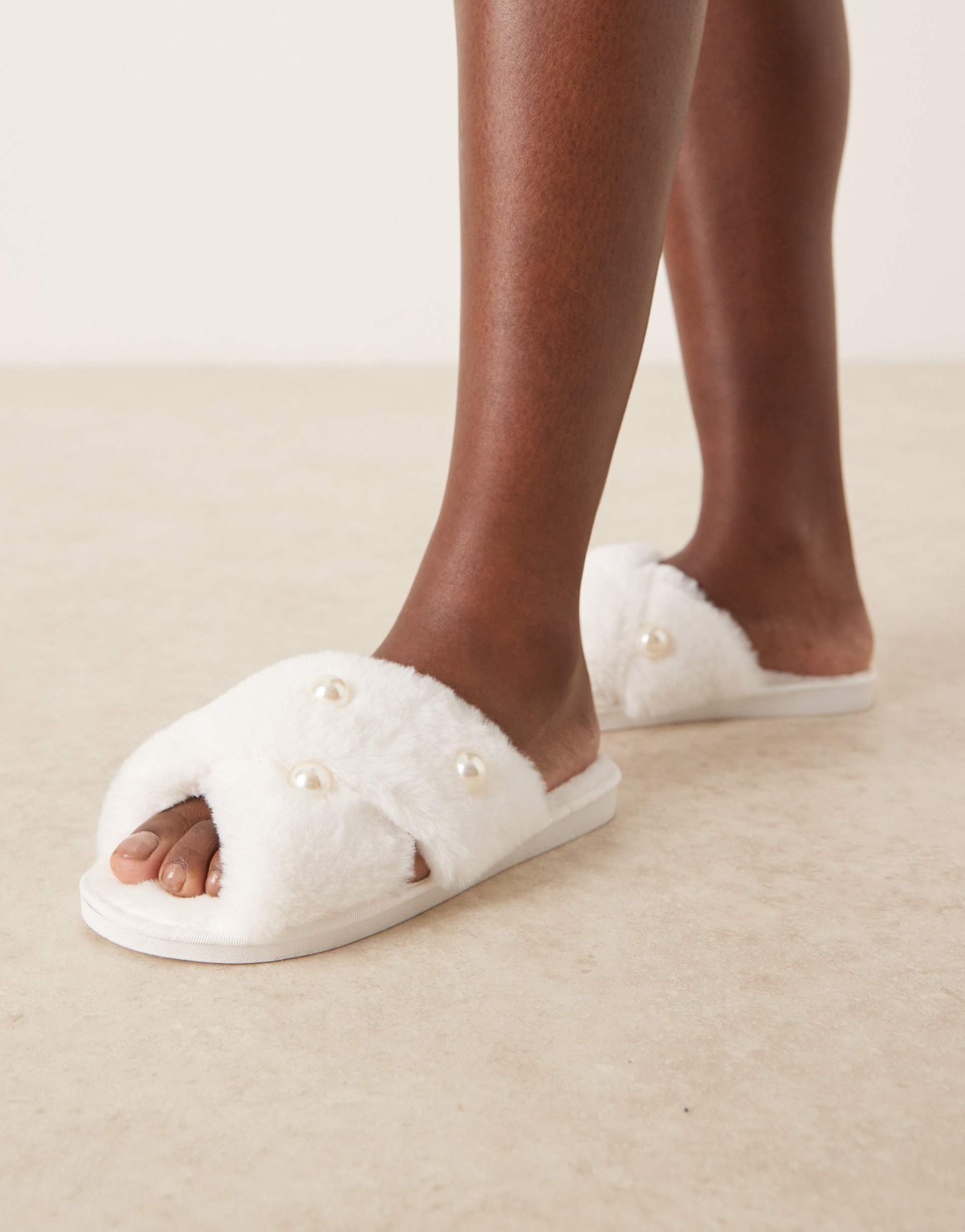 be mine slippers with pearls in ivory