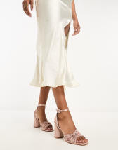 ASOS DESIGN Hitched bow detail mid heeled sandals in ivory | ASOS