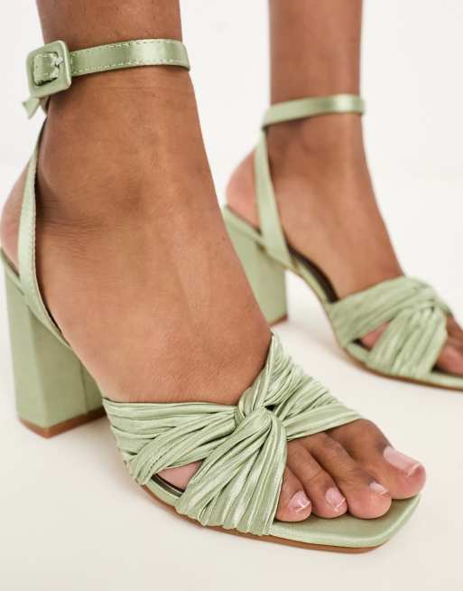 Be Mine Snuggle plisse block heeled sandals in sage green