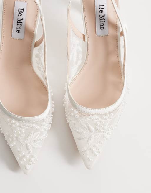 Be Mine Tania slingback heeled shoes with embroidery in ivory, 2 of 4