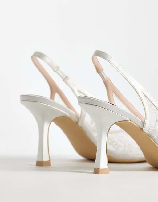 Be Mine Tania slingback heeled shoes with embroidery in ivory, 3 of 4