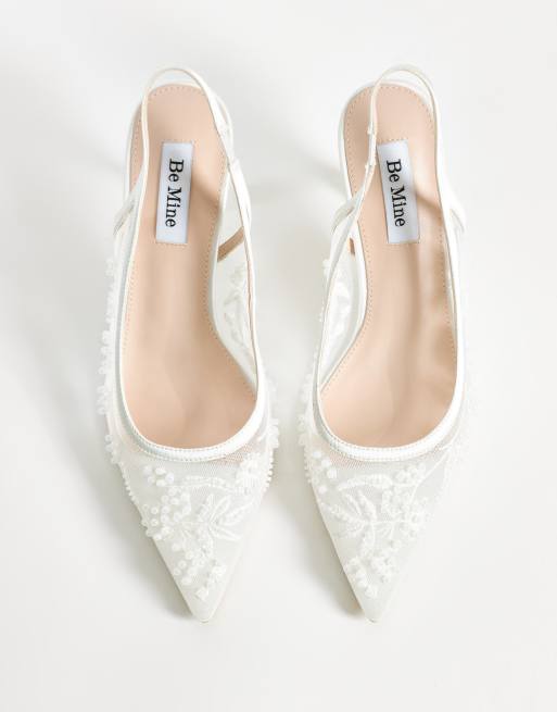 Be Mine - Tania - Slingback schoenen met hak en borduursel in ivoorwit, 2 van 4