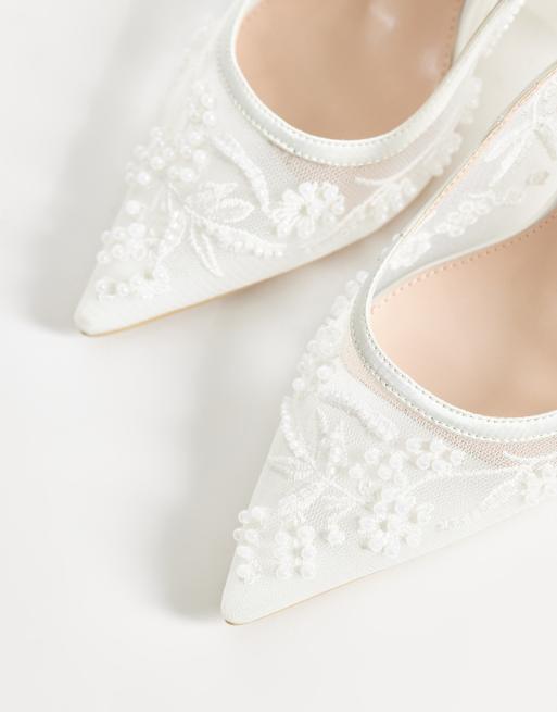 Be Mine - Tania - Slingback schoenen met hak en borduursel in ivoorwit, 4 van 4