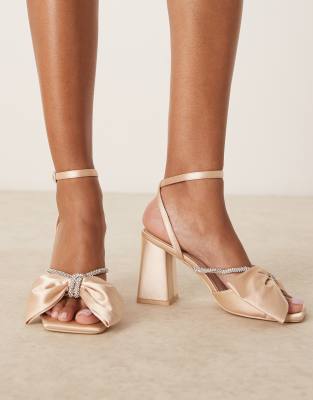 Be Mine Tisca High Block Heeled Sandals With Bow In Pink