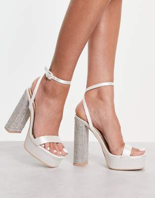  Topaz embellished heeled sandals in ivory satin