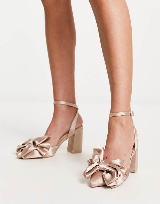 Be Mine Vamikaa bow heeled shoes in blush satin