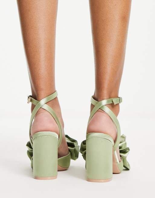 Daisy Street heeled shoes with strap detailing in sage green vinyl