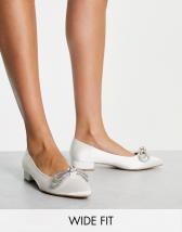 ASOS DESIGN Laura embellished pointed ballet flats in ivory satin